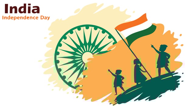 India Independence Day, patriotic illustration, raised fist symbol, Indian flags, vector