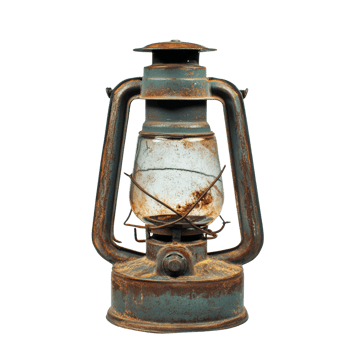 A weathered rusty vintage oil lantern png