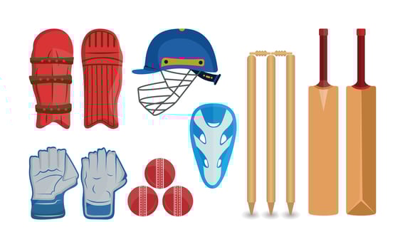 Cricket Helmet Gloves Gured With Stump Pads Illustration Clip Art Collection, Cricket Elements 3d Cartoon Collection With White Background. vector