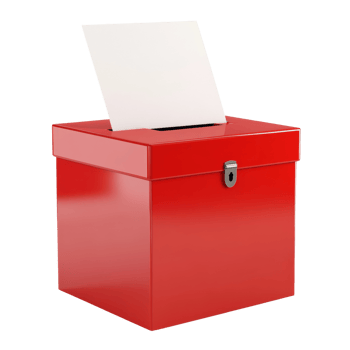 A Red Ballot Box With A Blank White Ballot Inside png