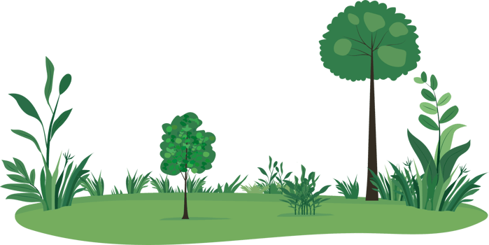 vibrant spring landscape with grass, flowers, trees, and lush foliage png