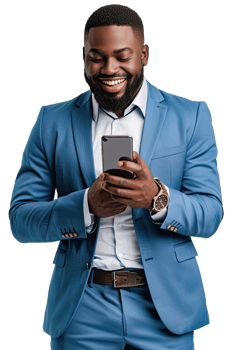 man in blue suit holding phone png