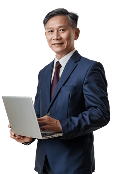 asian businessman holding laptop png