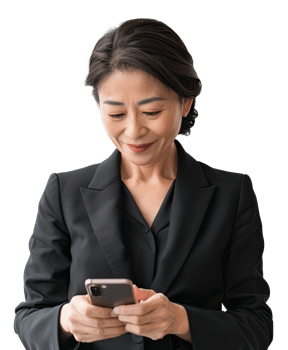 asian business woman texting on her phone png