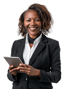 Black woman in a business suit holding a tablet png