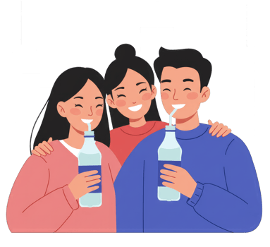 A fun illustration of a group of friends enjoying water together. png
