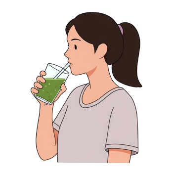 Cartoon girl drinking a green juice png