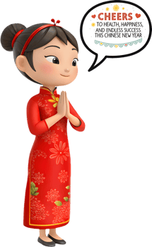 Adorable Girl Wishing Lunar New Year Joy in Festive Style. . png