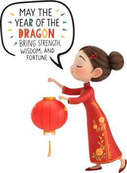 Traditional Chinese New Year Celebrated by a Cheerful Girl. . png