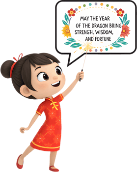 New Year Happiness Expressed by a Smiling Chinese Girl. . png