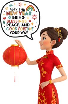 Joyful Chinese Girl Welcomes the Lunar New Year Festival. . png