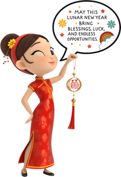 Cute Chinese Girl Sharing Lunar New Year Happiness. . png