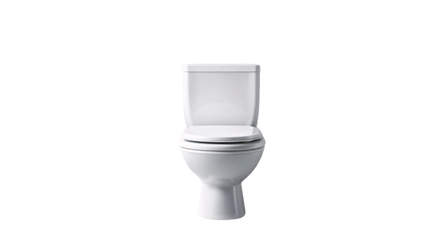 A standard, white ceramic toilet from a direct front angle. The simple, clean design emphasizes function and minimalism in everyday home fixtures png