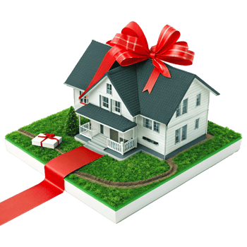 Miniature White House Model with Red Gift Bow and Green Lawn in 3D Rendering png