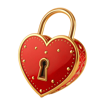 Heart-Shaped Padlock with Red Enamel and Gold Trim Valentine's Day Jewelry png