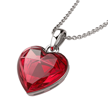 Heart-Shaped Ruby Pendant on Silver Chain Necklace with Brilliant Cut Gemstone png
