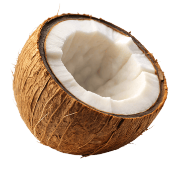 A rough, brown coconut shell, cracked open to reveal the smooth, white flesh inside. The texture contrasts beautifully with its natural simplicity png