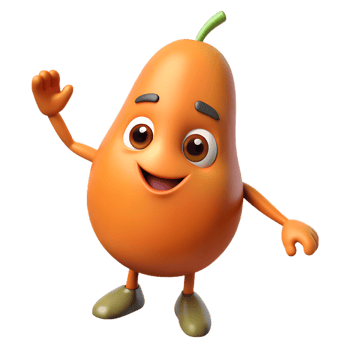3D Cartoon papaya Character with smiling Expression, Funny Animated Style Isolated on Transparent Background png