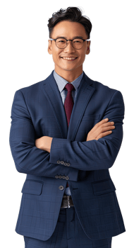 A man in a suit and tie standing with his arms crossed png