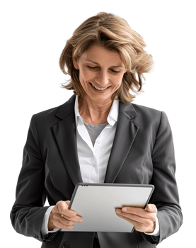 Portrait of business woman holding tablet pc png