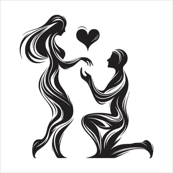 Man kneeling and proposing to woman with heart vector
