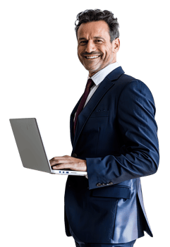 a man in a suit holding a laptop png