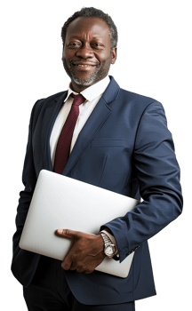 an african american businessman in a suit holding a laptop png