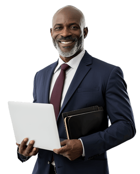 an african american businessman holding a laptop png