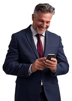a man in a suit and tie is using his phone png