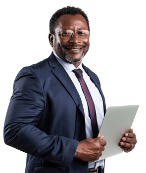 an african american businessman holding a tablet png
