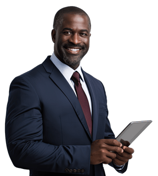 African american businessman in a suit holding a tablet png