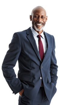 A smiling Senior black businessman in a suit and tie png