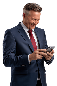 a man in a suit is looking at his phone png