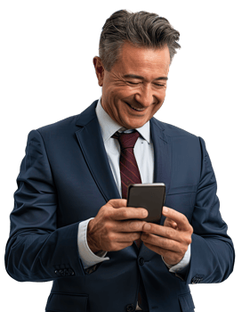 a man in a suit is using his phone png