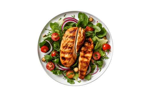 grilled chicken breast with salad on a plate png