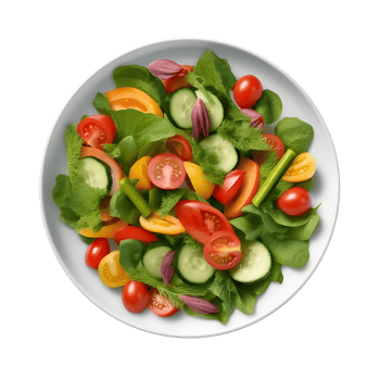 a plate of vegetables and salad on a white background png