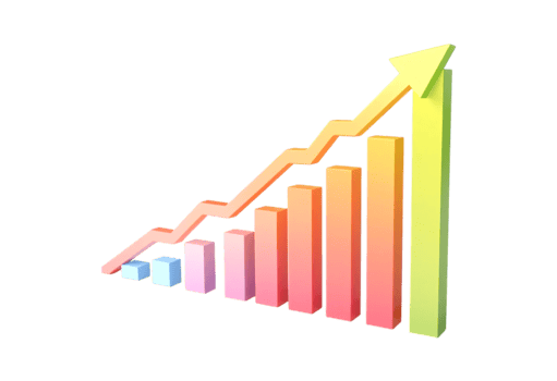 A colorful graph chart with an upward arrow png