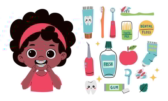 Funny cute dental hygiene sticker set with cartoon teeth characters smiling. Clean and happy teeth sign label. Cute kids dentist office sticker pack, cartoon patches, labels, tags. illustration vector