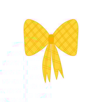 Nice bow doodle illustration. Cute big yellow checkered ribbon. Template for banner, packaging, postcard, website. Hand drawn illustration isolated on white background. vector