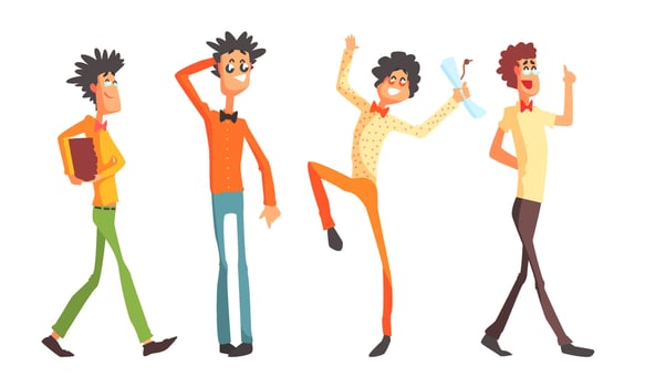 Funny Eccentric Men Set, Poet, Artist or Professor Cartoon Characters Illustration vector
