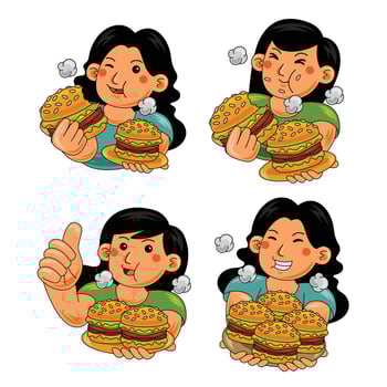 Woman eating Burger Fast Food vector