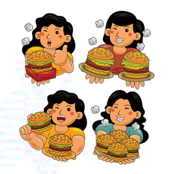 Happy Woman eating Burger Fast Food vector