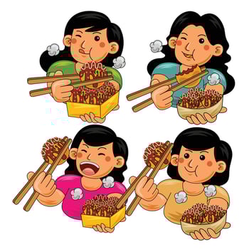 Happy Woman eating Takoyaki Japan Food vector