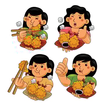 Happy Woman eating Tempura Japan Food vector
