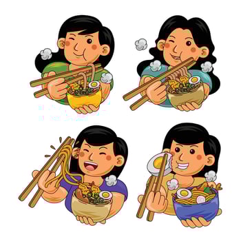 Beautiful Woman eating Udon Japan Food vector
