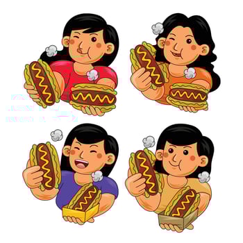 Woman eating Hot Dog Fast Food vector