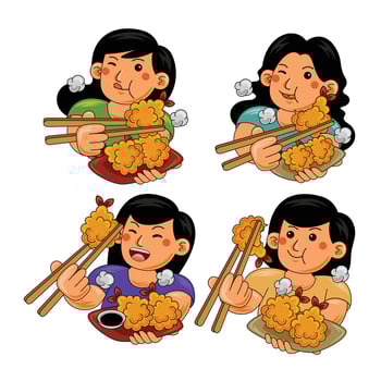 Woman eating Tempura Japan Food vector