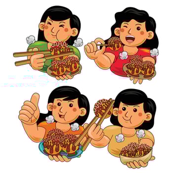 Woman eating Takoyaki Japan Food vector