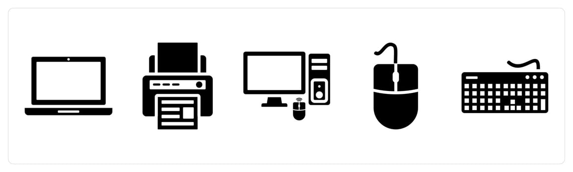 Set of 5 mix icons as laptop, printer, computer vector