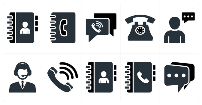 Set of 10 mix icons as contacts book, business contacts, calling vector